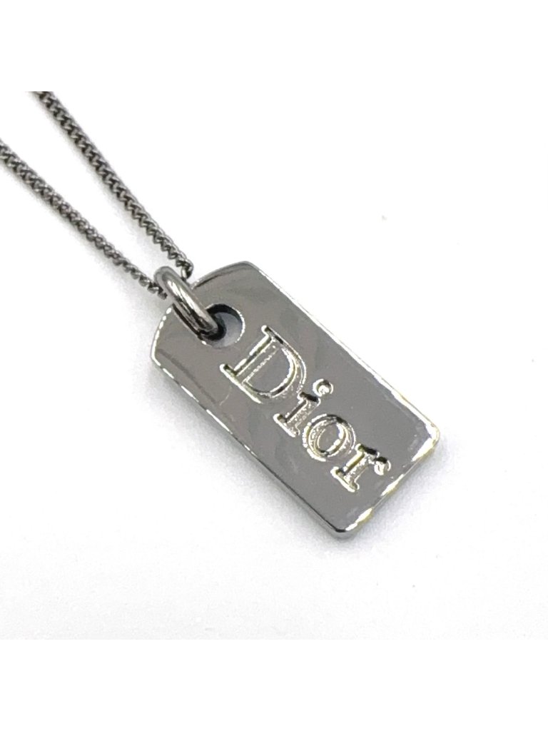 Dior Logo Plate Metal Black Necklace